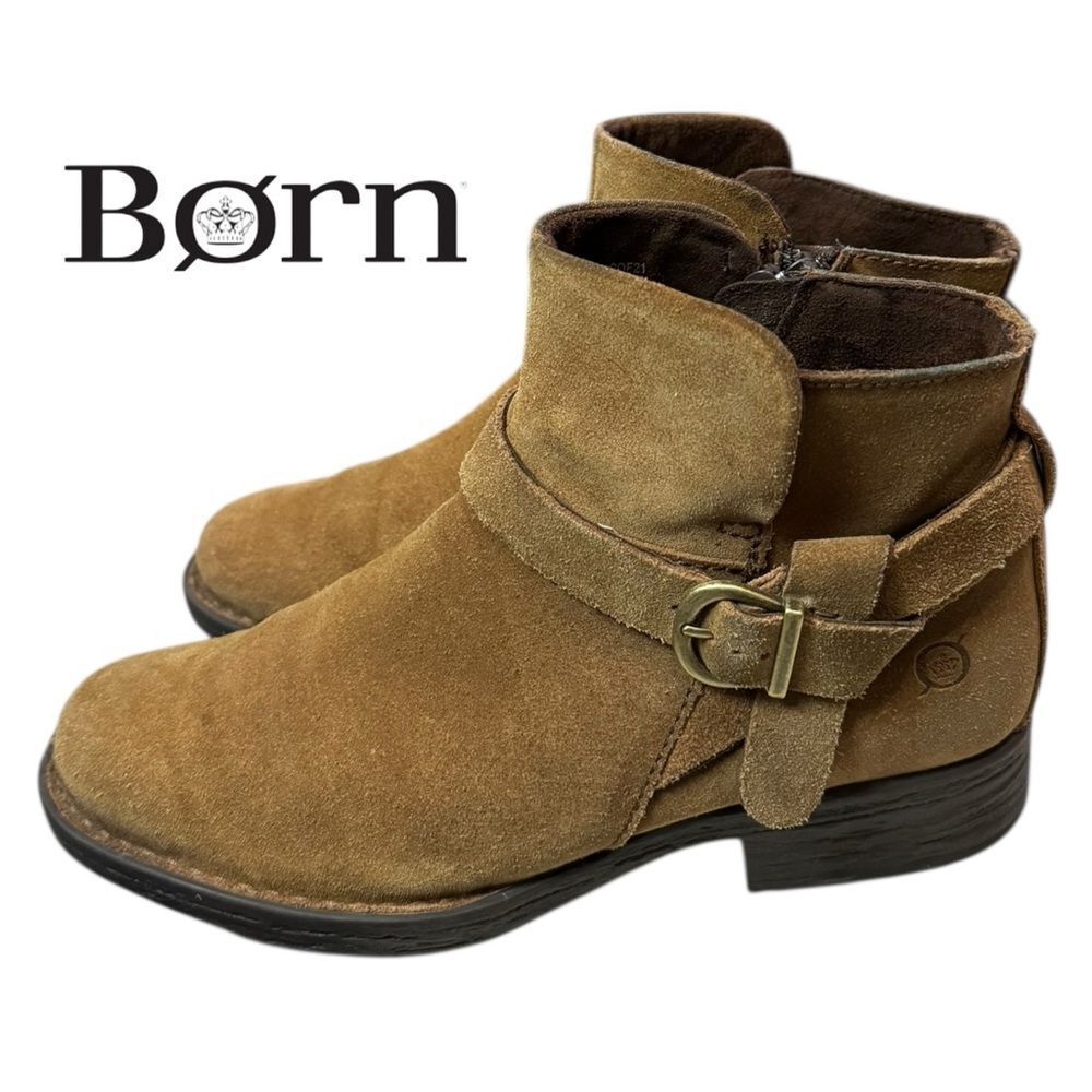 Borrn Handcrafted Women's Suede Leather Buckle Zipper Ankle Boots Booties 8.5